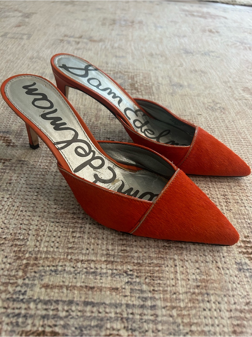 Sam Edelman Orange Pointed-Toe Mule Heels